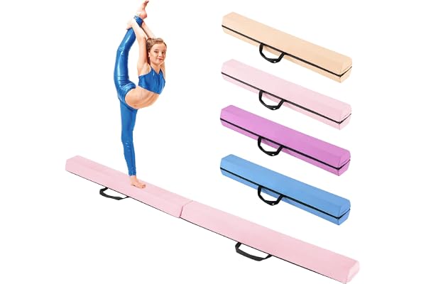 GOPLUS Poutre Gymnastique Pliable 210CM en Suède, Poutre d'Équilibre 15 Épaisseur avec Fond en Tissus Antidérapants, Attaches Auto-Agrippantes, Poignée à Transporter pour Enfant et Adulte