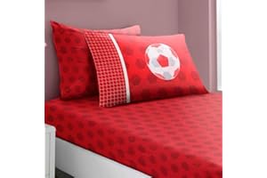 De Lavish Kids Children Boys Football Fitted Bed Sheet Set Pillowcase Single Size Bed, Red