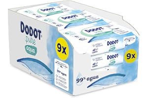 Dodot Pure Aqua Baby Wipes, 432 Wipes (9 Packs of 48 Units), Helps Restore the Natural PH of the Skin, 99% Water, Plastic Free