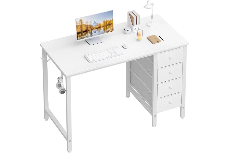 Lufeiya Escritorio Blanco Pequeño con Cajones,Mesa Escritorio de Estudio para Niños y Niñas, Escritorio Oficina Reversib