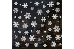 Caiery Argento Fiocchi di Neve per Natale Vetrofanie Natale, Adesivi Natalizi per Finestre, Fiocco di Neve Stickers da Vetro Finestra Vetrina, Fantastiche Adesivi Static