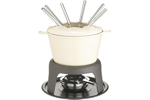 MasterClass Cast Iron Fondue Set, Fondue Pot with 6 Forks and Cast Iron Enamelled Bowl, Superior Heat Retention & Adjustable Burner, Gift Boxed, Cream, 21x18cm