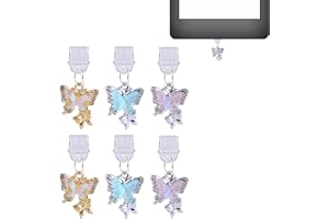 6-Pack USB C Dust Plug Charm, Bling Butterfly Type C Anti Dust Cover 3 Färger Laddningsport Protector Cap Dirt Plugs Charm Stopper Kompatibel med Kindle Släppt efter 2021 Annan Type-C Port