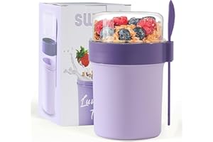 Swkien Müslibecher to Go, Joghurtbecher to Go, Müsli to Go Becher (560ML+220ML), Joghurt to Go Becher mit löffel, Müslibox to Go, Porridge Becher to Go, Müsli Cup Becher Lunchpot(Vivid Lilac)