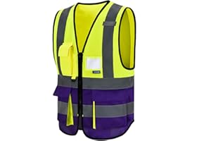 AYKRM 21 couleur Gilet di Sicurezza Antinfortunistici Alta Visibilità con tasche Giacca da lavoro riflettente ad alta visibilità Gilet riflettente con cerniera