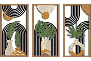 Yixuan 3 Pezzi Sculture a Parete Decorative in Legno, Decorazione Parete Bohémien, Decorazione Artistica da Parete, Arte Murale Geometrica Moderna per Soggiorno, Camera da Letto, Ingresso o Ufficio