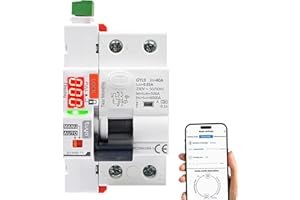 Jadeshay Disjoncteur Différentiel 40A 30mA, Disjoncteur Wifi Tuya Interrupteur Différentiel 40A 30mA Type A avec Réarmement Automatique Affichage LED Commande Manuelle/par application, 230VAC