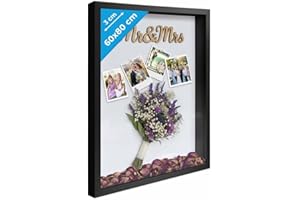 PHOTOLINI 3D Bilderrahmen zum Befüllen 60x80 Schwarz groß, 3 cm tiefer Objektrahmen mit Acrylglas, tiefer Bilderrahmen 60x80 Holz MDF, Dicker 3D Rahmen befüllbar für Gegenstände Geschenk