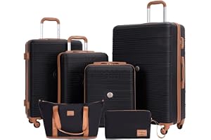 Travelhouse Bari Set med 6 hårda väskor med hjul, resväska och toalettväska, Svart, 77x28.5x51 cm