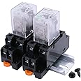 mxuteuk 2pcs JQX-13FL AC 220V/240V LED Indicator Electromagnetic Power Relay 8 Pin 10A Coil Relays DPDT with Socket Base,with DIN Slotted Aluminum Rail