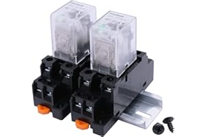 mxuteuk JQX-13FL AC 24 V Coil Power Relay 8 Pin 10 A DPDT LED Display Electromagnetic Power Relay Changer with High-Quality Base with DIN Rail Slotted Aluminium Pack of 2