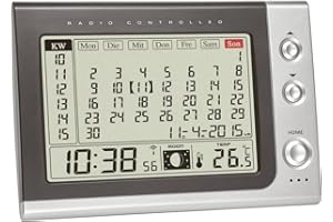 ‎TFA DOSTMANN TFA Dostmann 60.2529.54 budzik radiowy z kalendarzem miesięcznym, wyświetlanie temperatury wewnętrznej/fazy księżyca, 18,2 x 6,1 x 15,8 cm, szary, tworzywo sztuczne