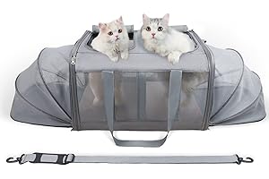 Furryilla Trasportino per gatti per 2 gatti, pieghevole, 53 x 44 x 33 cm, espandibile, per il trasporto di cani, borsa per il trasporto per gatti da 16 kg (grigio)