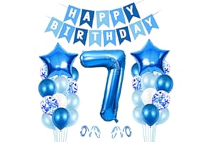 EPOKUS Luftballon 7. Geburtstag Blau - Happy Birthday Folienballon, Riesen Folienballon Zahl 7, Ballon Deko, Geburtstagsdeko Jungen 7 Jahr