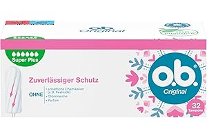 ‎O.B. o.b. Tampons Original Super Plus 32 Stk., mit geschwungenen Rillen und 100 Prozent pflanzlich basierten Tamponkern für sehr starke Tage