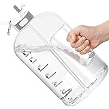 Wasserflasche, 1 Gallon Trinkflasche mit Strohhalm und Griff BPA-Frei, Wasserflasche mit Zeitmarkierungen zur Erinnerung an d
