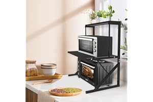 LANTUS Étagère de Cuisine sur Pieds pour Micro-Ondes Étagère métallique en Bois et Acier, avec 3 tablettes-65 * 54 * 30cm-Noir