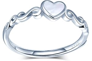 MicVivien Heart Shape Women Rings Sterling Silver 925 with Mother of Pearl/Cubic Zirconia Love Silver Ring for Lady Girls - Adjustable