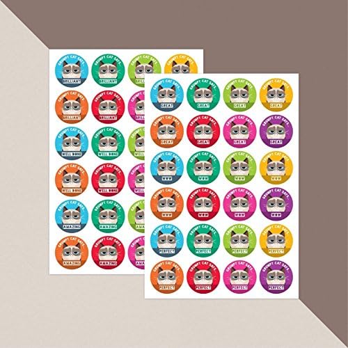 PAPERZIP - Grumpy, Sulky Cat Rewards โ 48 Stickers for Children, Teachers, Parents