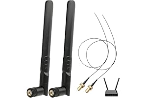 FLLYVLY Antena WiFi Doble Banda 8dBi RP-SMA Macho y Cable de Extensión 30cm U.FL IPX IPEX MHF4 a RP-SMA Hembra para Tarjetas de Red Inalámbrica M.2 NGFF Intel, Adaptadores WiFi, Portátiles - Pack de 2