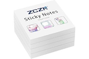 ZCZN 76 x 76 mm Sticky Notes, 100 Sheets/Pad, 4 Pads, White