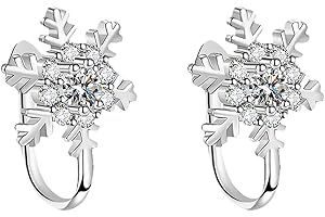 Miaija Snowflake Ear Clip Cubic Zirconia Crystal Snowflake Clip On Earrings Silver Fashion Snow Winter Jewellery Christmas Gifts for Women Girls