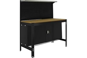 Simon Rack Banco de Trabajo Taller, Capacidad Carga 400 kg, 1445x910x610 mm, Mesa de Trabajo, Guarda Herramientas, Antracita/Madera - BT3