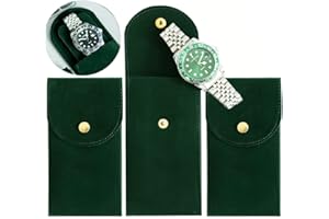 ZKGYUS 3 Pezzi porta orologi uomo, Stoccaggio Orologio Borsa con Bottone A Pressione custodia, porta orologi da viaggio, resistente per Gioielli per viaggi all'aperto (Verde Scuro)