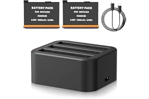 DXHBC Dexian Action Camera Battery 1800 mAh 2 Pieces and Triple Charger Set for Insta360 X3, X2 / X3 Charger with USB-C Cable Charging Station Charging Cable Accessories (Charger + 2 Batteries)
