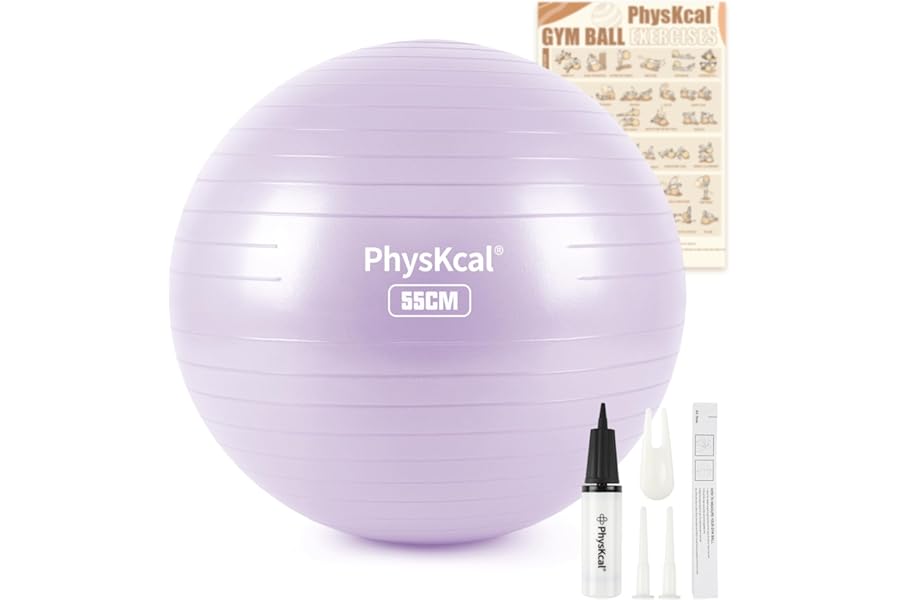 PhysKcal Gym Ball 55-85cm Exercise Swiss Ball for Fitness Yoga Pilates Pregnancy, Anti Burst Ball Chair for Balance, Stability, Quick Pump Included