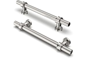 FURNIWARE Pack of 5 Cabinet Handles, Hardware Drawer Pulls Kitchen Cabinet Door Handles Pull for Kitchen Dresser Drawer Bathroom, Brushed Nickel,128mm(5 Inch) Hole Center