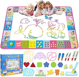 GAMES VISION Water Doodle Mat - Kids Painting Writing Doodle Toy Mat - Color Doodle Drawing Mat Bring Magic Pens Educational Toys for Age 2 3 4 5 6 7 Year Old Girls Boys Age Toddler Gift