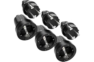 GREATE ABSINA 3x Fiche mâle et 3x prise femelle électrique en caoutchouc - Jeu de fiches mâle et femelle avec protection anti courbures, noir, 250V, 16A, IP20 usage intérieur - Fiche electrique