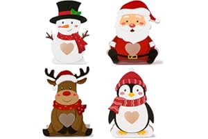 BETESSIN 24pz Scatole Natalizie Regalo Bomboniere Portaconfetti - Scatoline Babbo Natale, Pupazzo di Neve, Pinguini, Renna - Carta Regalo Decorazione Confetti (24)