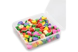 Rumyve 100 Pcs Mini Cube Erasers - Cute Animal and Fruit Shaped Pencil Erasers for Students, Party Gifts, Classroom Rewards (Fruits)
