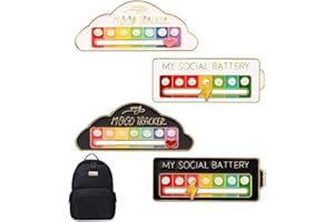 AZWOOD ​Mood Pin Badge ​​4pcs Social Battery Badges ​​Enamel Pin Fun Social Battery Brooch Badge ​Funny Social Mood Brooch Pins for 7 Days Cute Creative Expression Pin Brooch Men Women Gift