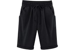 Petalum Women's Casual Summer Shorts Drawstring Elastic Waist Knee Length Curling Jersey Bermuda Shorts