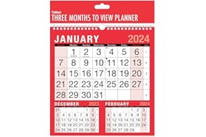PAULSTORE 2024 Wall Calendar Black & White Home Office 3 Month to View Planner in Hanging