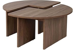 ‎HANAH HOME Hanah Home Elegant Walnut Coffee Table, Ø90 cm, 41 cm Height | 100% Melamine Coated Particle Board, 18 mm Thickness | Stylish & Durable for Modern Living Spaces