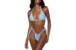 LUNNTE Damen Bikini Set Sexy Tanga String Bikini Badeanzüg Zweiteiliger Triangel mit Ring Badebekleidun Verstellbare Bademode Unterteil Seitlicher Schnürung