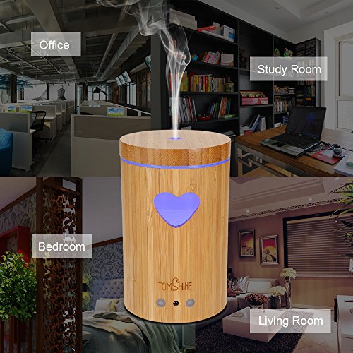 Tomshine 160LM Bambus Luftbefeuchter Holzmasserung Aroma Diffusor Humidifier mit Fernbedienung 7 Lichtfarben, Niedrigwasserschutz,4 Zeiteinstellung für Yoga Kinderzimmer Schlafzimmer Krankenhaus Büro - 8