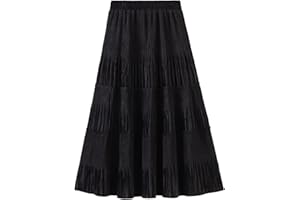 Geagodelia Gonna da Donna Lunga a Pieghe Gonna Elegante con Orlo Grande Tinta Unita in Vita Alta Elastica per Donna