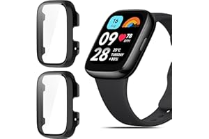 QULLOO 2 Stück Schutzhülle für Xiaomi Redmi Watch 3 Active Displayschutz, Voller Schutz Hülle PC Hard Schutzfolie Case Stoßfeste Cover für Redmi Watch 3 Active mit Displayschutzfolie - Schwarz