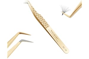 NAGARAKU Pinzette Fibra Ciglia Volume Innesto Pinzetta Oro Punta 0,8cm Fibra Di Precisione Punta Professionali Antistatiche Antiscivolo Inossidabile Tweezer Per Mega Lash Volume Fans (80 Gradi AG-10)