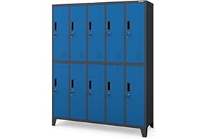 ‎JAN NOWAK Jan Nowak Umkleideschrank 5B2A Spind Spint Schließfachschrank Metallschrank mit 10 Fächern Etikettenhalter Lüftungsschlitze Metall Pulverbeschichtet 172 cm x 136 cm x 45 cm (Anthrazitblau)
