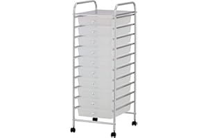 Greenfields 10 Drawer Mobile Storage Trolley Unit Rolling Organiser on Wheels, Utility Cart Rack Shelves for Salons, Beauty, Make Up, Hairdressers, Office, Home Stationary (White)