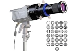 DFCINE Bowens Mount Snoot Spotlight Gobo projektor - kompatybilny z Aputure Amaran 60D/XS/100X/D 200D/X, Godox SL60, zawiera 5 kolorowych filtrów i 31 gobo. z 4 liśćmi wstawkami do stodoły.