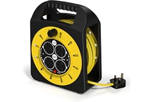 SLx Outdoor Extension Lead, 25m, 4 Socket Extension Reel, Heavy Duty Extension Cable, Thermal Cut Out, Extension Lead for Garden Lawn Mower Office, 13A Fused UK Plug