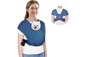 CUBY Swaddle Dog Slings Carrier for Small Dogs, Summer Wrap Puppy Front Facing Chest Dog Carriers, Shoulder & Neck Holder Reducing Back Pain, Hands-Free Adjustable Dog Carriers Up to 10LBS(Dark Blue)