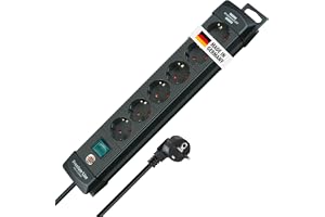 Brennenstuhl Premium-Line grenuttag med 6 uttag (förlängningssladd med strömbrytare och 3m kabel - 45° vinkel på de skyddande